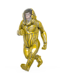 chimpanzee astronaut is walking in white background
