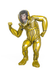 chimpanzee astronaut got the power in white background