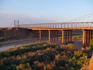 Colorado River with a bridge before sunset, seen from the Cameron Trading Post in Arizona.