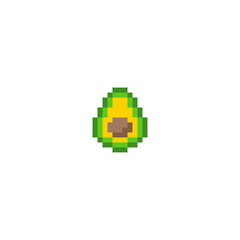 Avocado pixel art. Tropical green fruit 8 bit. Pixelate Vector illustration