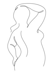 Beautiful woman figure silhouette in modern single line continuous style. The girl is fat and overweight. The lady is standing. vector illustrations.
