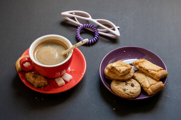 Coffee break during working day, creative people, advertising business concept