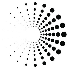 Black circles, gradient halftone on the white background. Vector illustration.