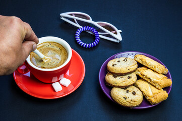 Coffee break during working day, creative people, advertising business concept