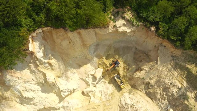 Grand view from the drone on the basalt quarry. Filmed in 4k video.