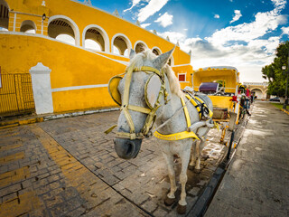 Izamal, en el estado de Yucatán, en México. Calles amarillas