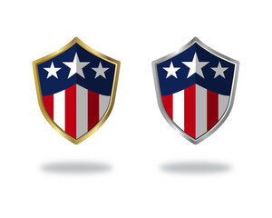 Gold and Silver 3d shield vector USA logo, Medal, Badge, Sign, Symbol Vector