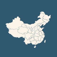 White blank China map isolated on blue. Flat vector illustration.