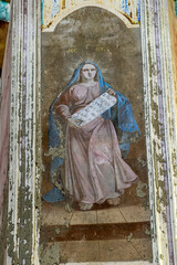 painting of the walls of an abandoned Orthodox church
