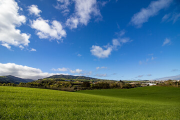 Obraz premium Hiking path at Azores islands, Portugal, travel destination, nature.