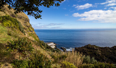 Hiking path at Azores islands, Portugal, travel destination, nature.