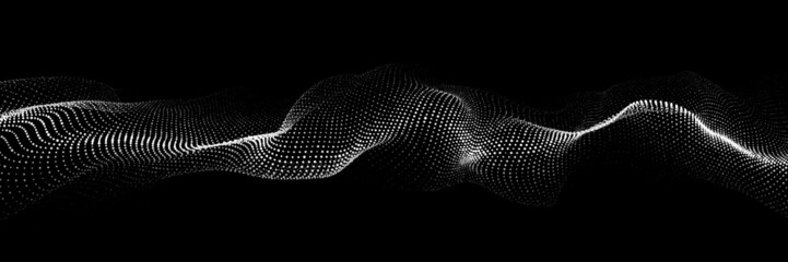 Fototapeta na wymiar Digital dynamic wave of particles. Vector abstract black futuristic background. Big data visualization.