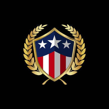 Gold shield vector USA logo, Medal, Badge, Sign, Symbol Vector