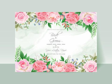 Pink Roses wedding invitation card set