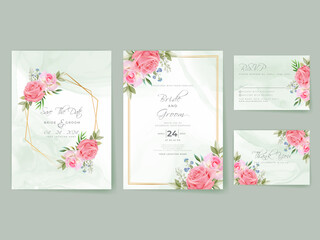 Pink Roses wedding invitation card set