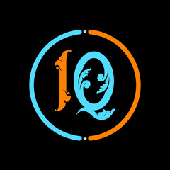 IQ Letter Logo design. black background.