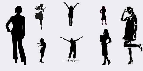 silhouettes of people, Black and white representation of women group. showing freedom of women and celebration of women's day. women empowerment and women rights. 