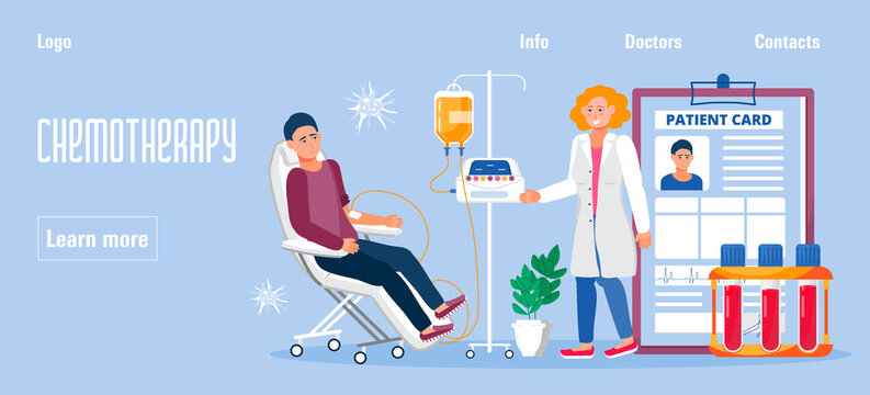 Chemotherapy concept vector for medical web, landing page. Chemo procedure and oncologist illustration.