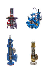 four gas taps with a longitudinal section isolated on a white background