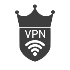 VPN - virtual private network icon. Simple shield with wi-fi symbol. Outline modern design element. Simple black flat vector sign with rounded corners.