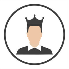 A man with a crown on his head. Vector linear icon isolated on white background