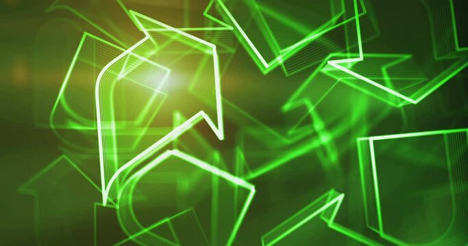 Recycling icon, waste data management and sustainable industry symbol rotating on lights loopable background. Technology abstract concept icon 3d seamless and loop animation.