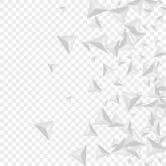 Hoar Crystal Background Transparent Vector. Element Classic Template. Gray Graphic Card. Triangle Shatter. Greyscale Polygon Texture.