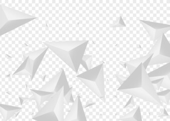Gray Origami Background Transparent Vector. Triangle Simple Backdrop. Hoar 3d Banner. Fractal Idea. Grizzly Triangular Texture.