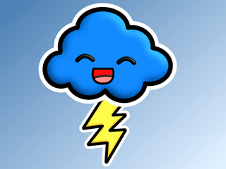 Drawing of a cloud with a happy face that has a lightning bolt