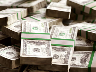 Pile of 100 dollar bill wads