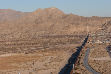 Landscapes at sunset in Ciudad Juarez Chihuahua Mexico border between Mexico and the United States, the wall divides the border.