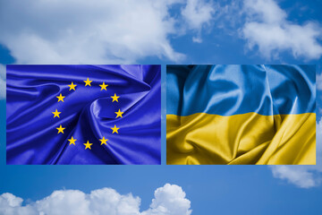 Ukraine flag and EU flag