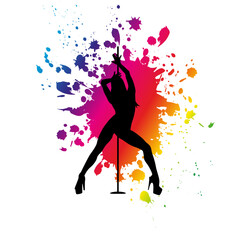 Obraz na płótnie Canvas Stripper silhouette.Pole dancer silhouette.Sexy stripper girl silhouette.Striptease dancer silhouette