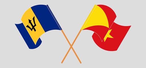 Crossed and waving flags of Barbados and Tigray