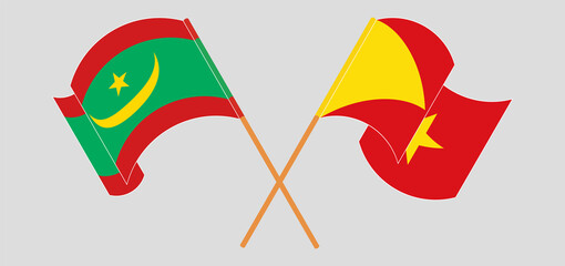 Crossed and waving flags of Mauritania and Tigray