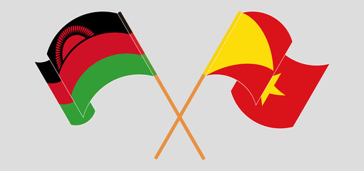 Crossed and waving flags of Malawi and Tigray
