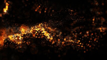 yellow glowing particles circles in the air. Abstract background with particles. 3d render