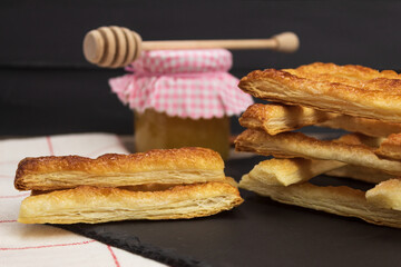 Delicious homemade cookies on the table, side view