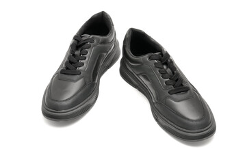 Leather autumn men's shoes on a white background