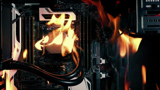 Virus Infects Computer And Starts Fire - Cyber Attack Concept