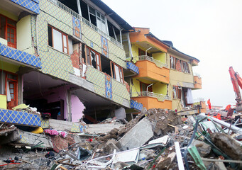 Destroyed city street after Earthquake in Van, Ercis, Turkey. It is 604 killed and 4152 injured in...