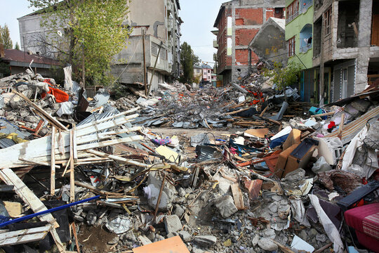 Destroyed city street after Earthquake in Van, Ercis, Turkey. It is 604 killed and 4152 injured in Van-Ercis Earthquake.