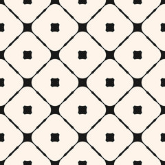 Naklejka premium Vector geometric grid seamless pattern. Abstract monochrome texture with big rounded shapes, diagonal square mesh, grid, net, lattice. Simple graphic ornament, repeat tiles. Modern repeat geo design