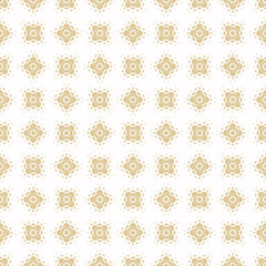 Vector geometric seamless pattern. Abstract golden texture with fading rhombuses, diamonds, squares, grid. Halftone transition effect. Luxury gold and white background. Modern repeat decorative design