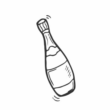 Hand drawn outline sketch of champagne bottle Vector illustration. Image for any kind of celebration.