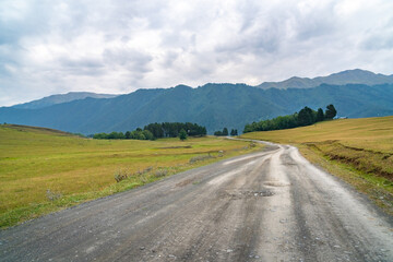 Mountain road in the high mountain village Tusheti, Omalo. Georgia
