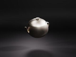 Metal kettle on dark background, 3D rendering
