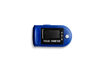 Digital pulse oximeter isolated on white. Diagnostic and healthcare concept. Overhead view. 