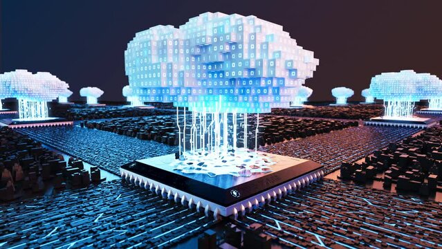 High-Tech Cloud Computing Design with Binary and Neon Accents
