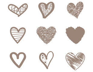 Heart contour vector. Brown hand drawn love icon isolated. Paint brush stroke heart icon. Hand drawn vector for love logo, heart symbol, doodle icon and Valentine's day. Painted grunge vector shape